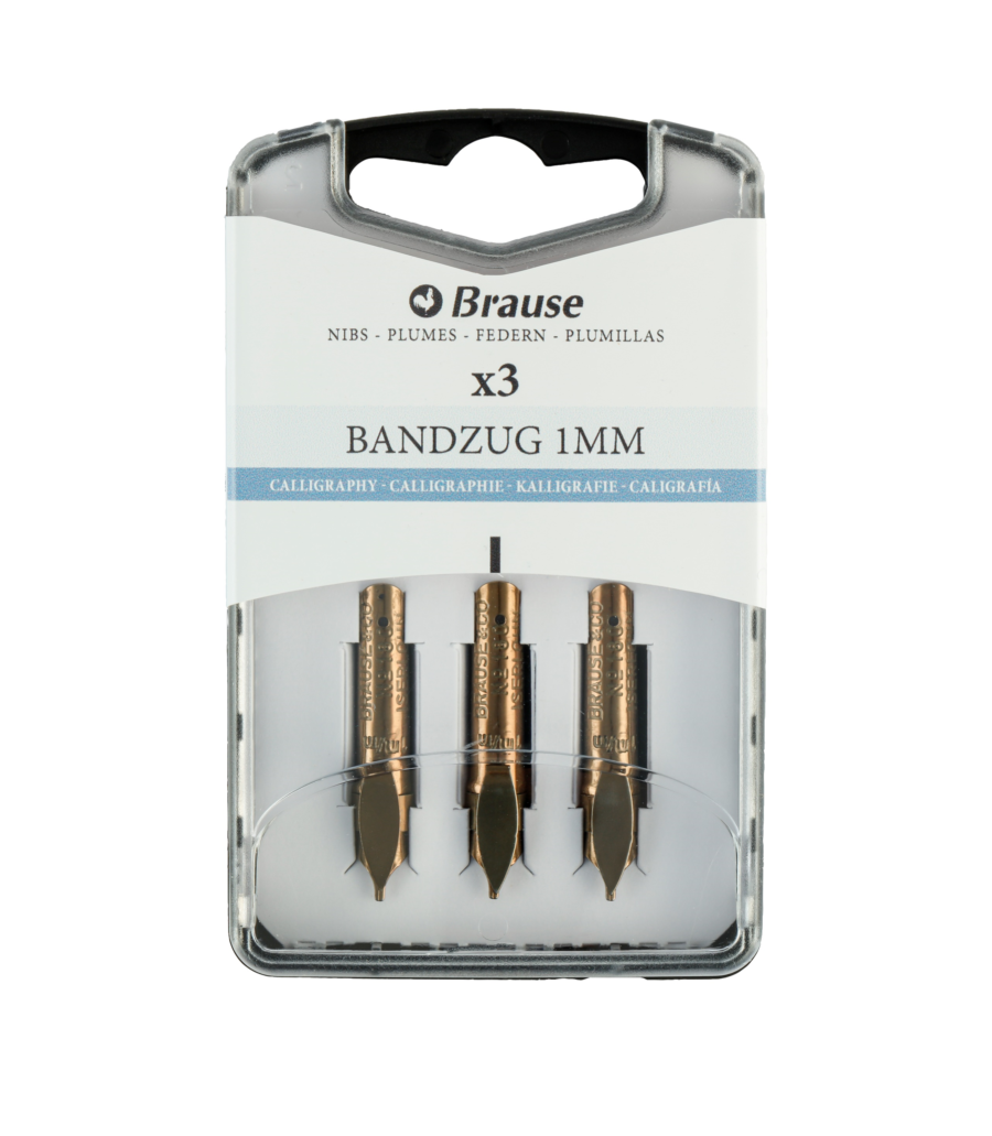 Calligraphy nibs for pen stands – Box of 3 metal Bandzug nibs 1 mm